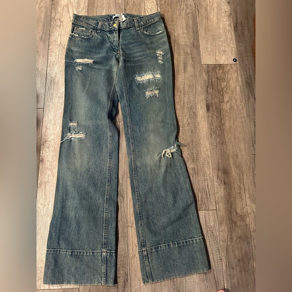 Dolce & Gabbana Blue Distressed Wide Leg Jeans